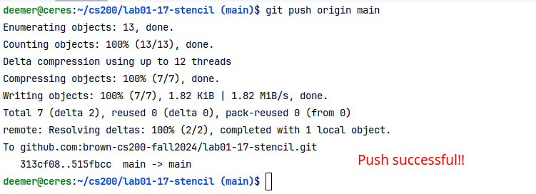 Git push success output